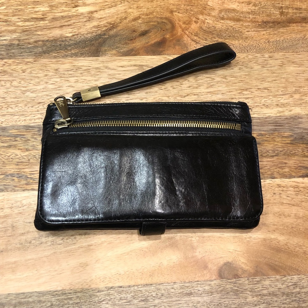 Black Leather Hobo Wristlet - LIKE NEW
